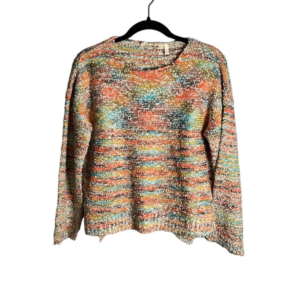 Soft Surroundings Orange Yellow Striped Long Sleeve Sweater XS